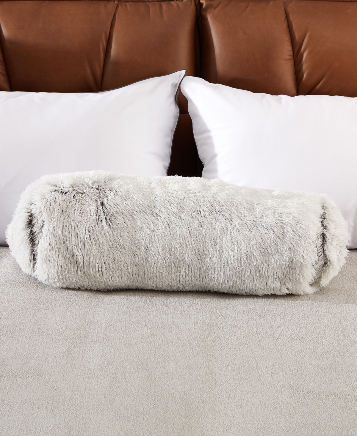 Cheer Collection Shaggy Bolster Decorative Pillow Set, 8" X 24" In Gray