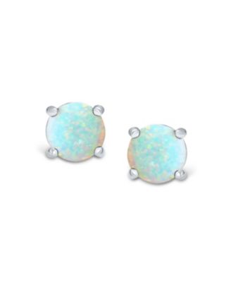 1CT Lab Created Iridescent Blue White Orange Fire Opal Round Solitaire Stud Earrings .925 Sterling Silver 4 Prong Basket Set