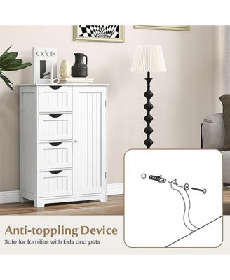 Bathroom Floor Cabinet Storage Organizer Cupboard w/ 4 Drawers Adjustable Shelf