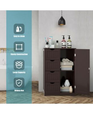 Bathroom Floor Cabinet Storage Organizer Cupboard w/ 4 Drawers Adjustable Shelf