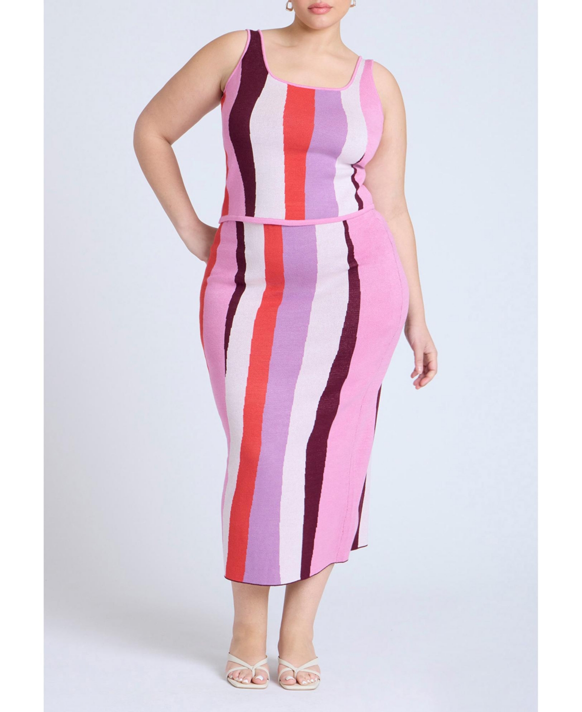 Plus Size Intarsia Square Neck Tank - Lavender tomato wave