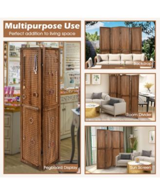 Pegboard Display with 360° Metal Hinges and Solid Wood Frame-4 Panel