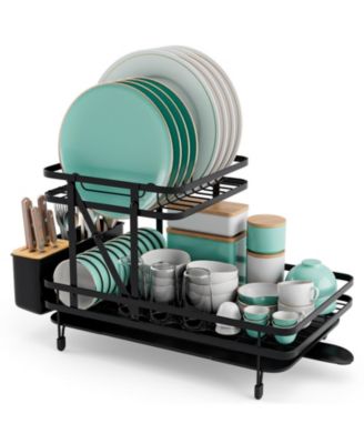 2-Tier Collapsible Dish Drainer Rack with Removable Drip Tray – Space-Saving Dish Drying Rack for Kitchen Organization