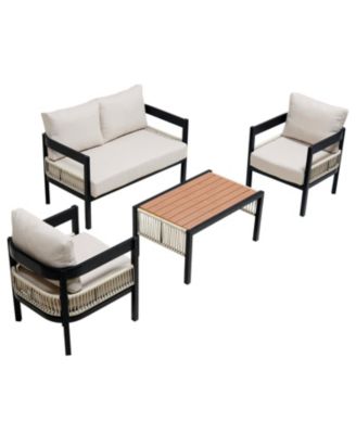 Multi-Person Outdoor Sofa Set with Table, Iron Frame, Rattan Decoration, Waterproof and Rust-Proof