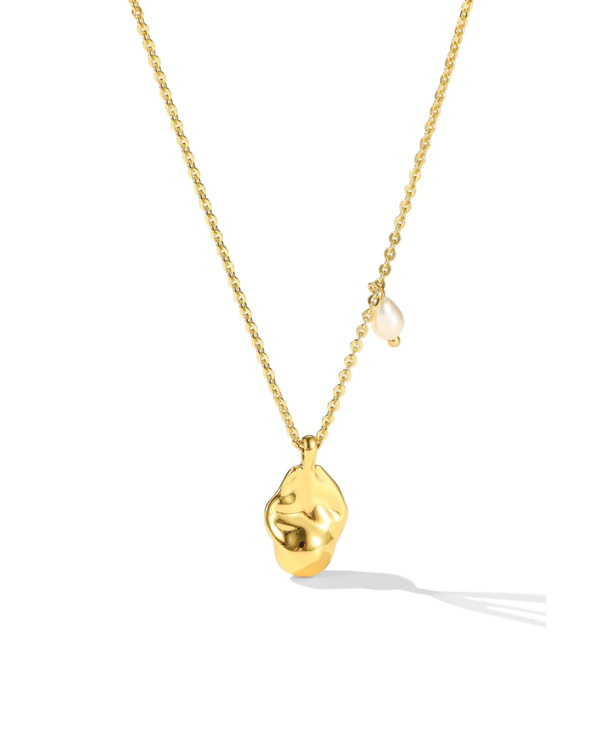 Molten Pendant and Freshwater Pearl Necklace - Gold