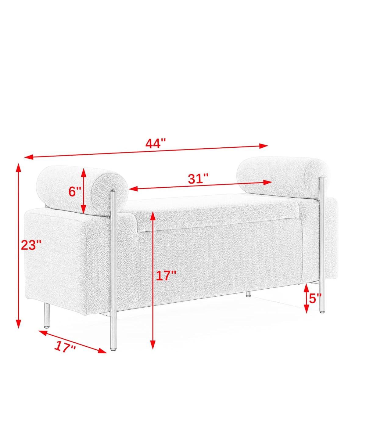 Upholstered Storage Bench with Cylindrical Armrests and Metal Legs Ottoman for Bedroom & Living Room or Entryway-The Pop Home
