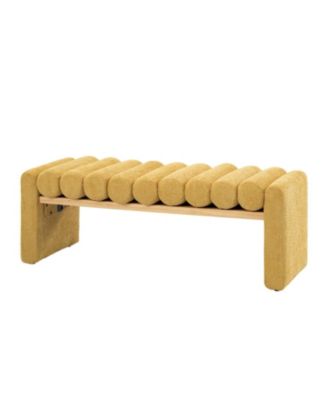 Modern Bench with Solid Wood and Removable Round Bolster Cushions
