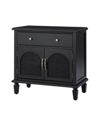 Dyals Traditional 27"Tall End Table Design Rattan Cabinet Doors with Built-in Power Outlet and Adjustable Shelf