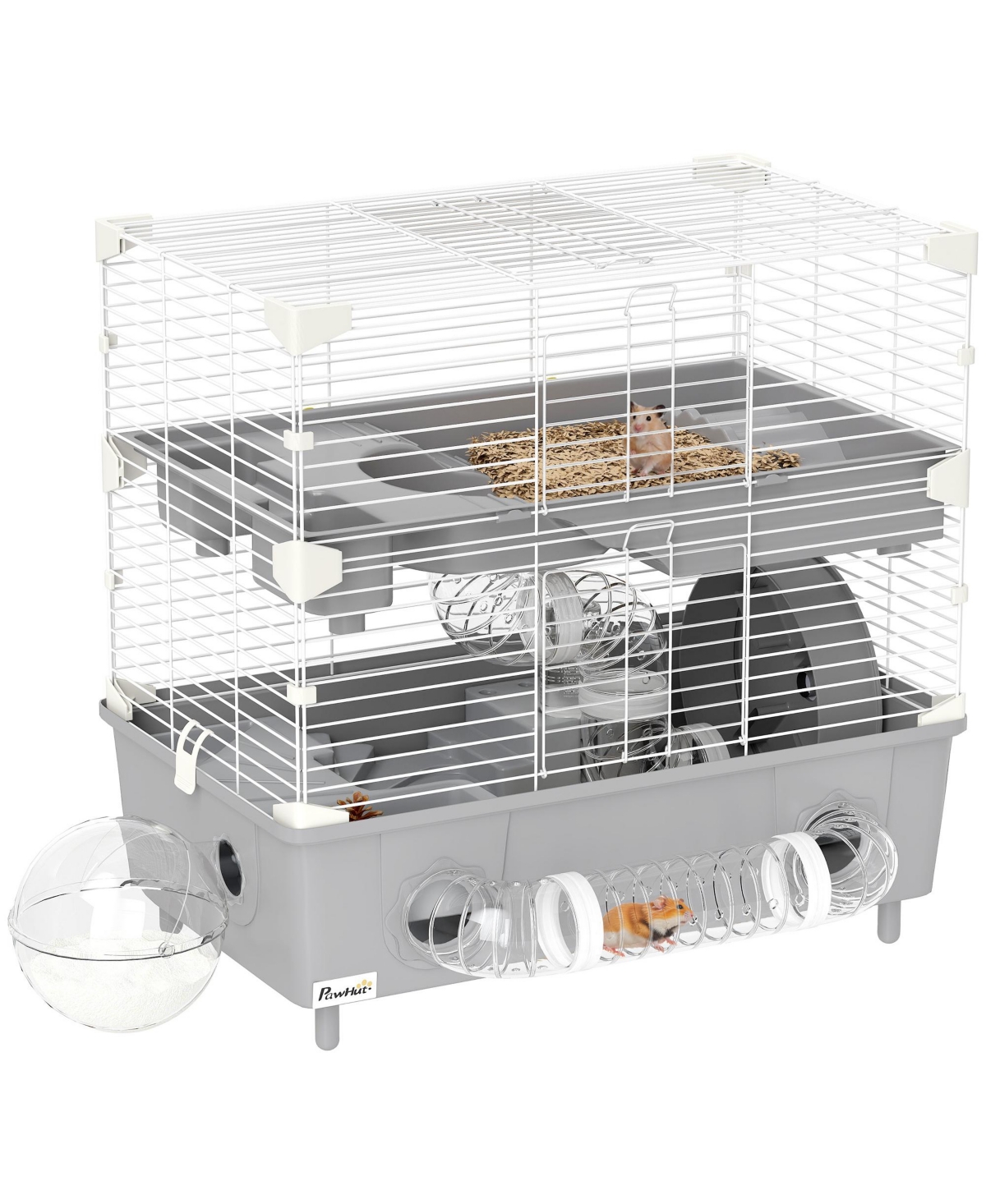 2-Tier Hamster Cage, Hamster Habitat with Accessories, - Gray
