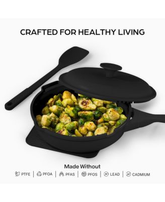 Zuka Everyday Pan 4.25 Qt. Ceramic 10 in 1 Nonstick Multi-Functional Saute Pan with Lid, Nylon Spoon, & Steamer Basket