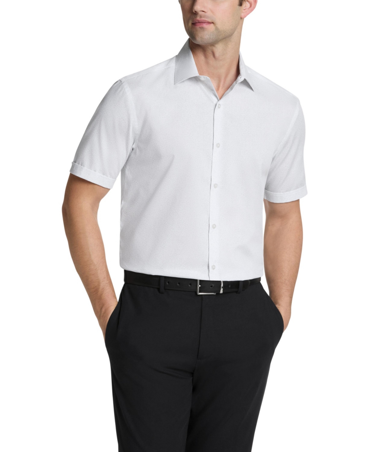 Van Heusen Men's Slim Fit Short Sleeve Dress Shirt In White