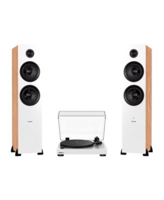 RT81 Elite Vinyl Turntable Ai81 Powered 2-Way Speakers Diamond Stylus Belt Drive Preamp Bluetooth Natural Walnut Audio System