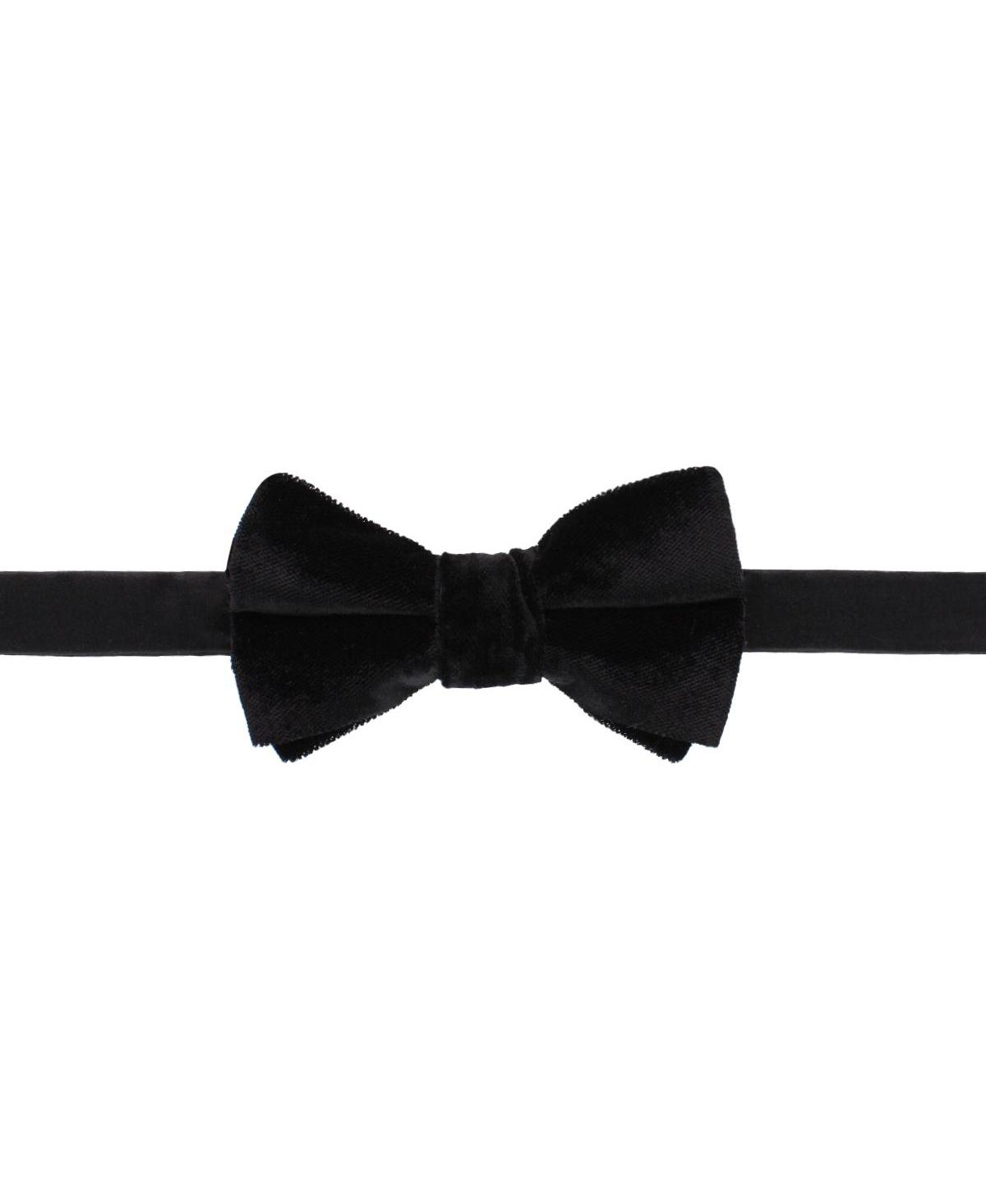 Men's Poirot Velvet Solid Colored Bow Tie - Black