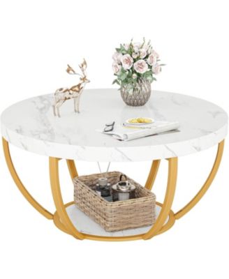 Round Coffee Table, Industrial 2-Tier Circle Coffee Table with Storage Shelves for Living Room, Home Office