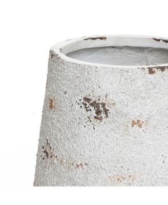 Rustic Off White with Brown Accents 12.2-Inch Tall Round MgO Planter