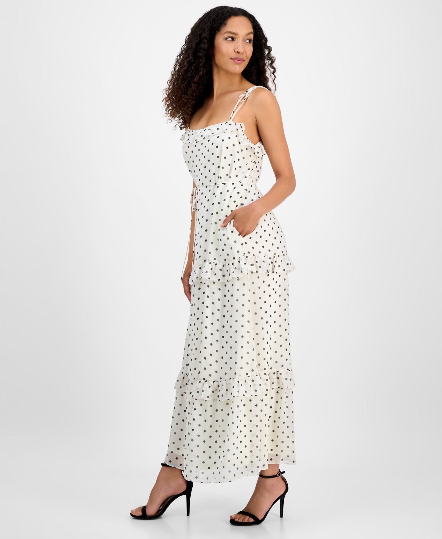 Women's Tie-Strap Ruffle-Tier Maxi Dress
