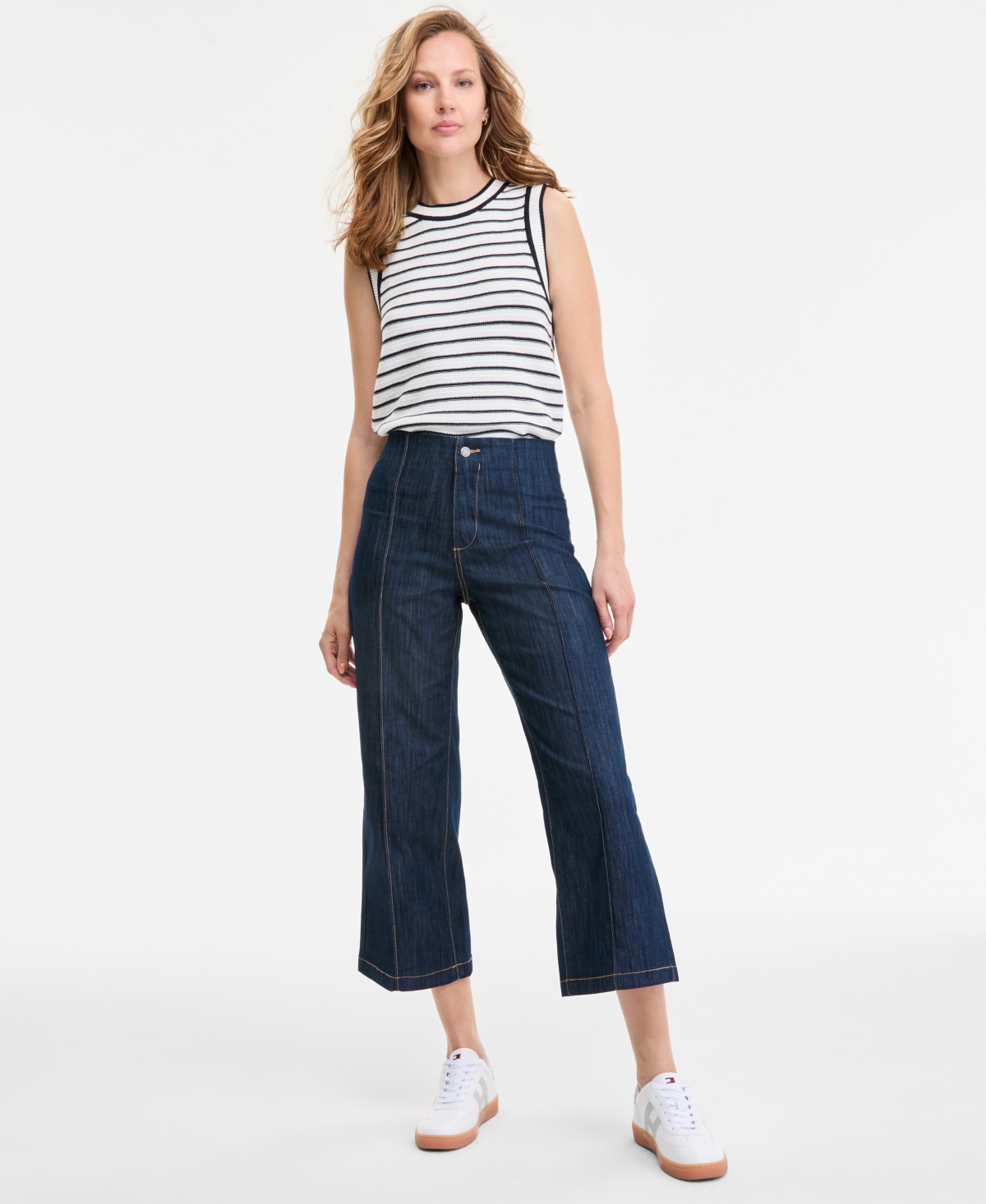 TOMMY HILFIGER WOMEN'S WIDE-LEG NO-WAISTBAND CROPPED DENIM JEANS 
