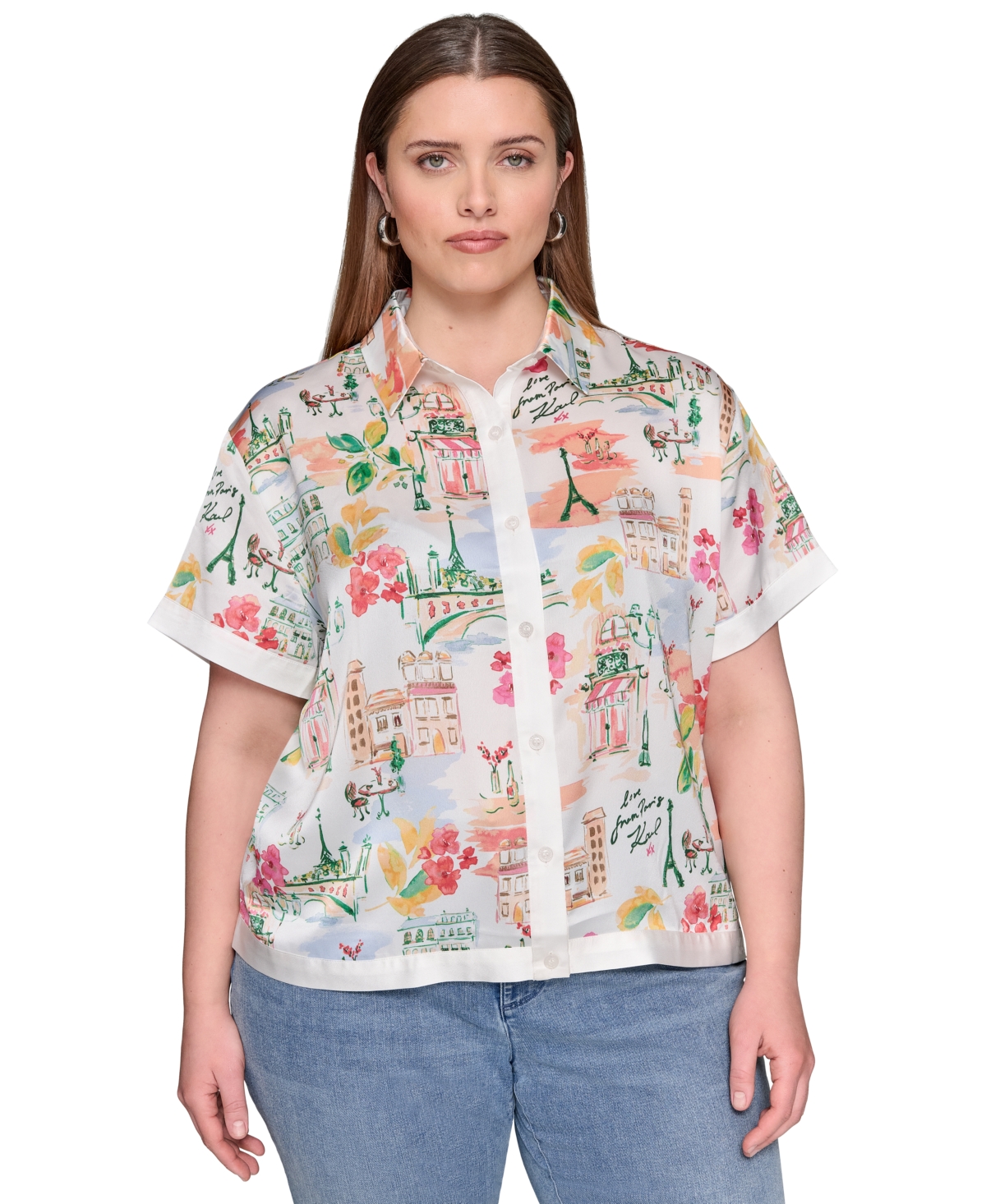 Karl Lagerfeld Plus Size Paris Printed Camp Shirt