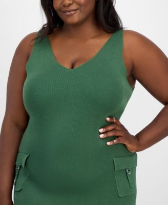 Trendy Plus Size Cargo Pocket Sleeveless Midi Dress