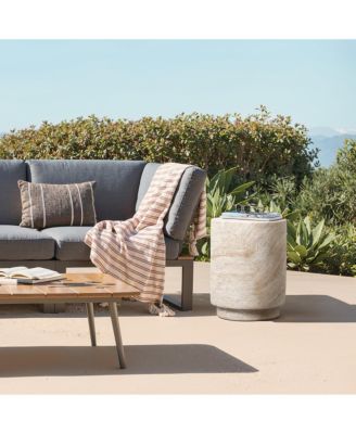 Travertine-Style Round Textured MgO Side Table