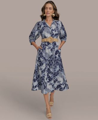 【Donna Karan New York】Belted Linen Shirt Dress Donna Karan New York Belted Linen Blend Midi Shirtdress