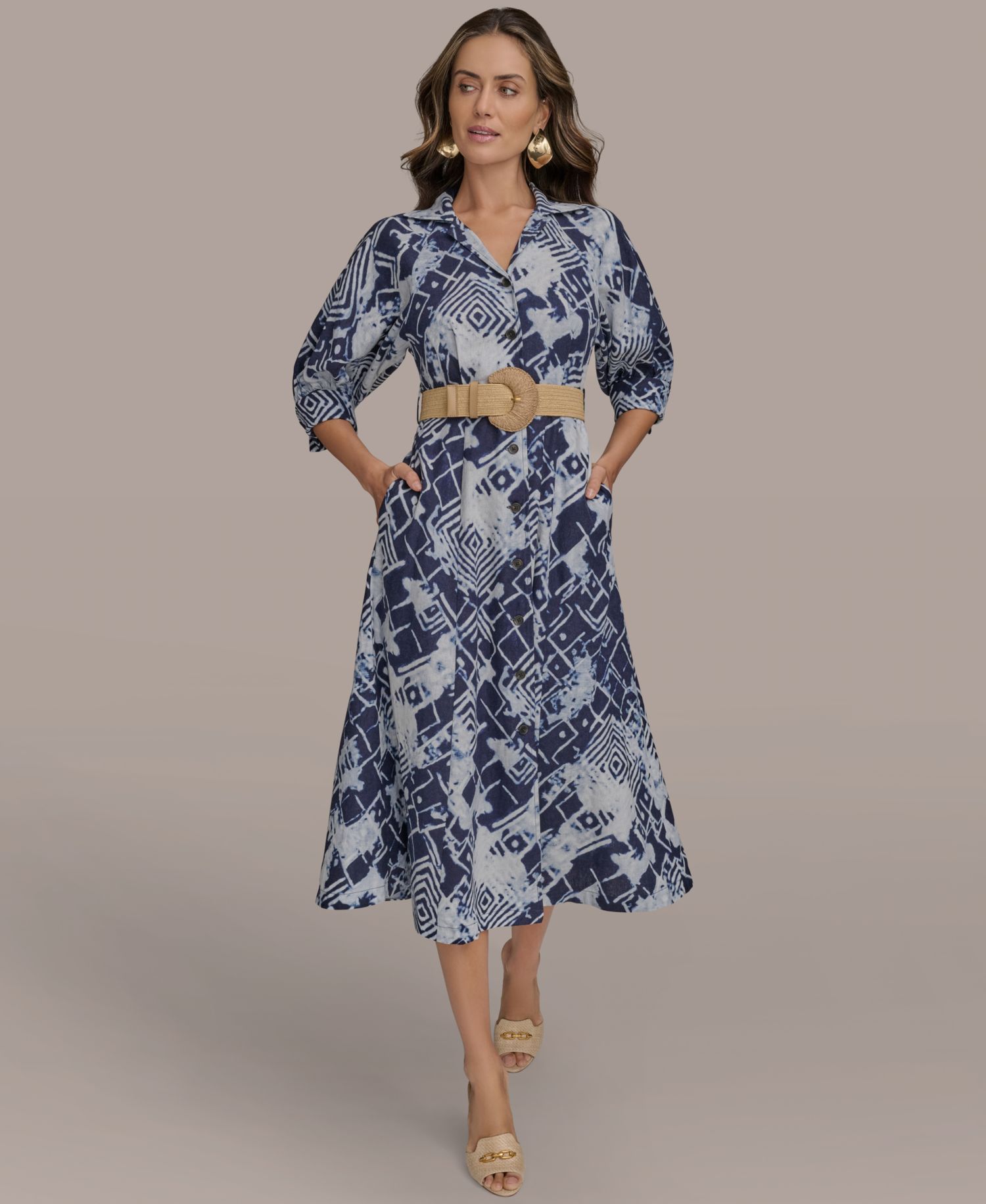 Women's Belted Midi Shirt Dress