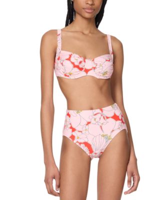Kate Spade New York Womens Printed Shirred Bikini Top High Waist Bottoms