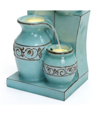 Light Blue 4-Tier Ornate Jugs 2.5-Feet Tall Outdoor Polyresin Fountain with Lights