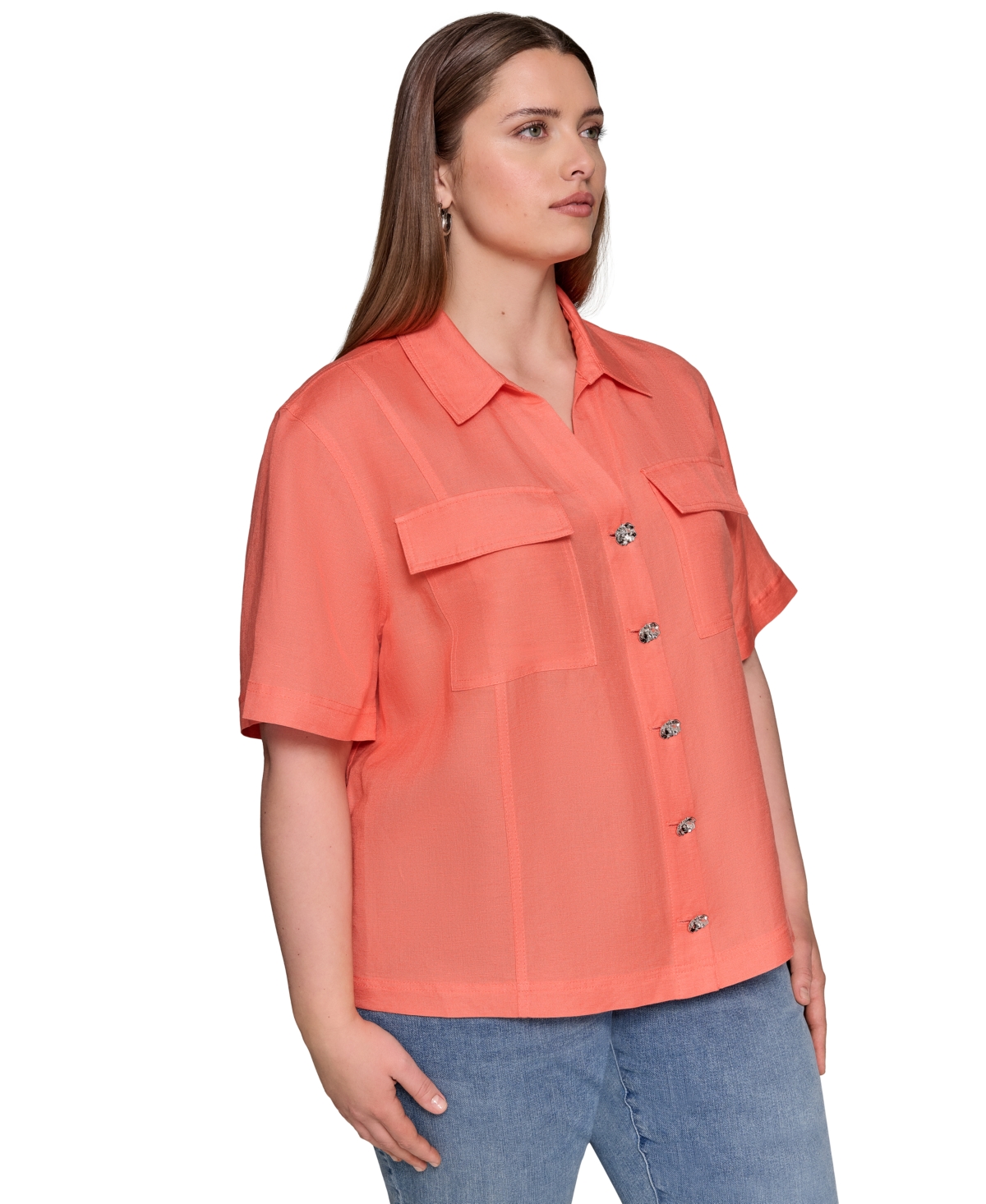 Shop Karl Lagerfeld Plus Size Short-sleeve Shirt Jacket