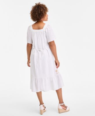 Women's Cotton Gauze Embroidered-Trim Square-Neck Midi Dress, Exclusively at Macy's