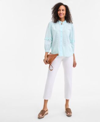 Style & Co Women's Cotton Eyelet-Front 3/4-Puff Sleeve