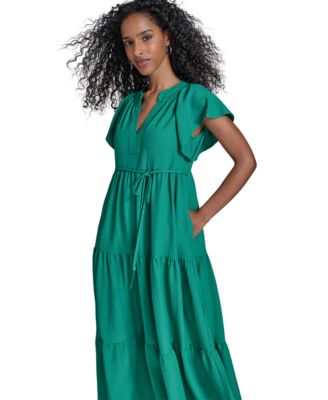 Women's Split-Neck Tiered Maxi Dress