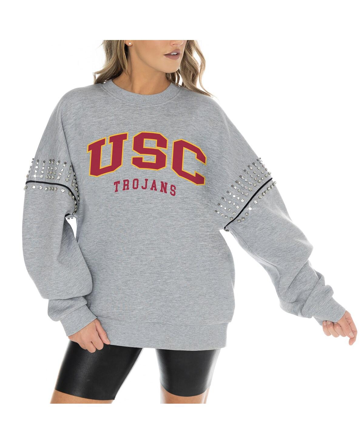 Gameday Couture Women's Heather Gray Usc Trojans Competitive Edge Oversized Fleece Pullover Sweatshirt In Heather Gray