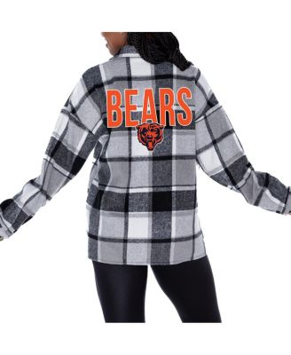 Women's Gray Chicago Bears Field Side Fun Plaid Button-Up Overshirt