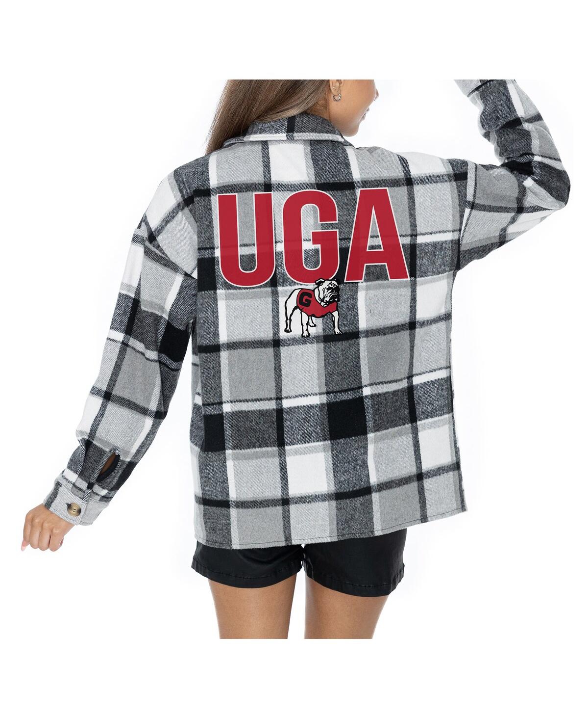 Shop Gameday Couture Women's Grey Georgia Bulldogs Long Sleeve Brushed Plaid Button-up Overshirt Jacket In Gray