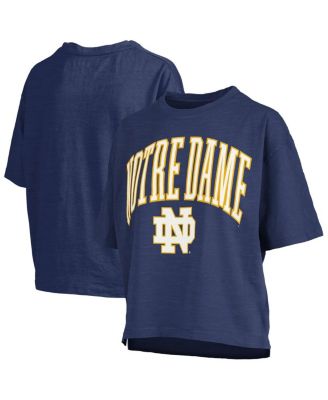 Pressbox - Women's&nbsp;Navy Notre Dame Fighting Irish Nelson Arch Over Logo Waist Length Oversized Slub T-Shirt