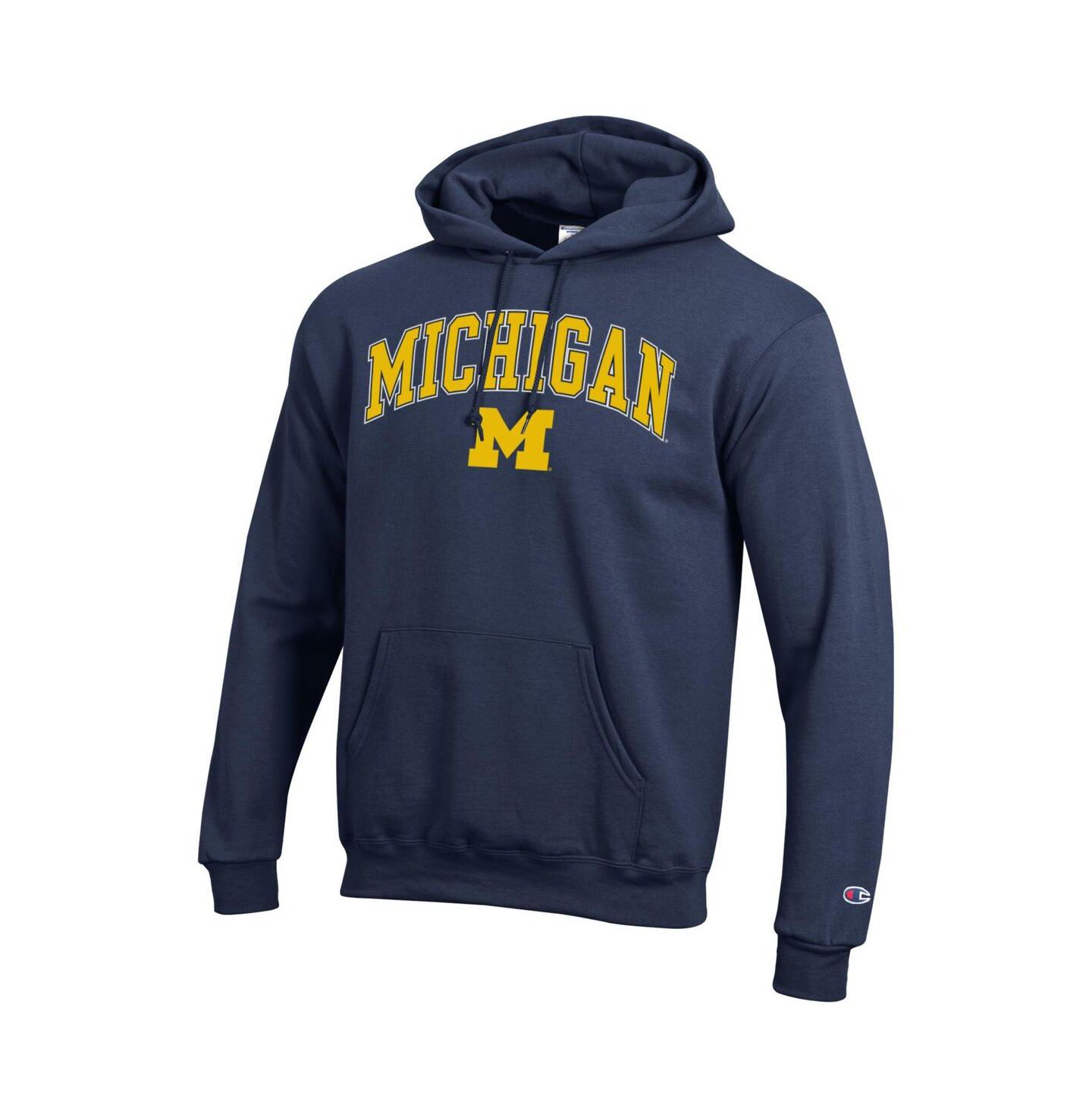 Мужское худи Champion Navy Michigan Wolverines Arched Logo Fleece Pullover, цвет: Меланжевый серый — фото 4