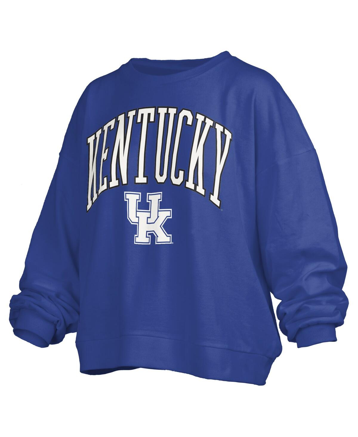 Pressbox Women's Royal Kentucky Wildcats Janise Arch Over Logo Waist Length Oversized Pullover Sweatshirt In Royal