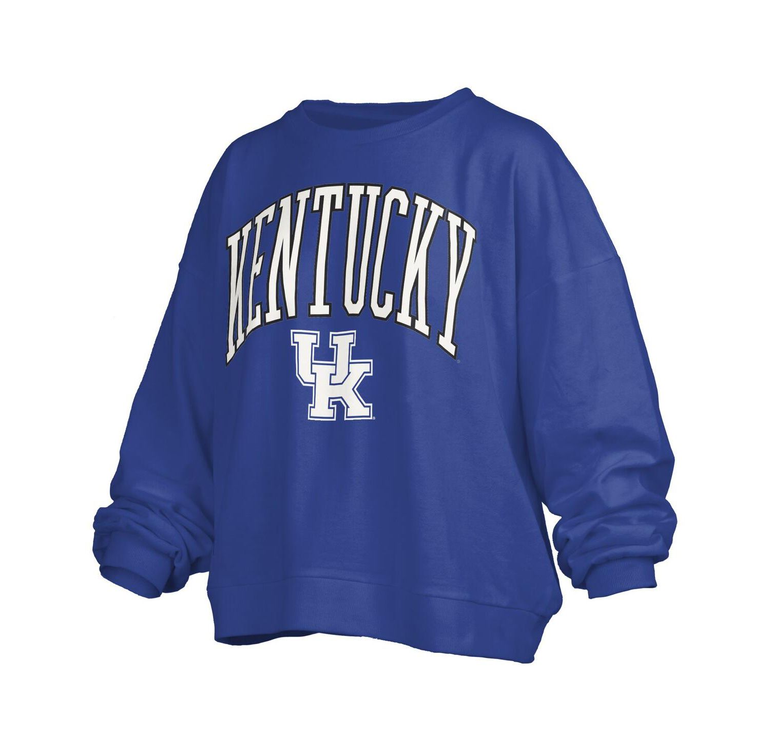 Women's Royal Kentucky Wildcats Janise Arch Over Logo Waist Length Oversized Pullover Sweatshirt