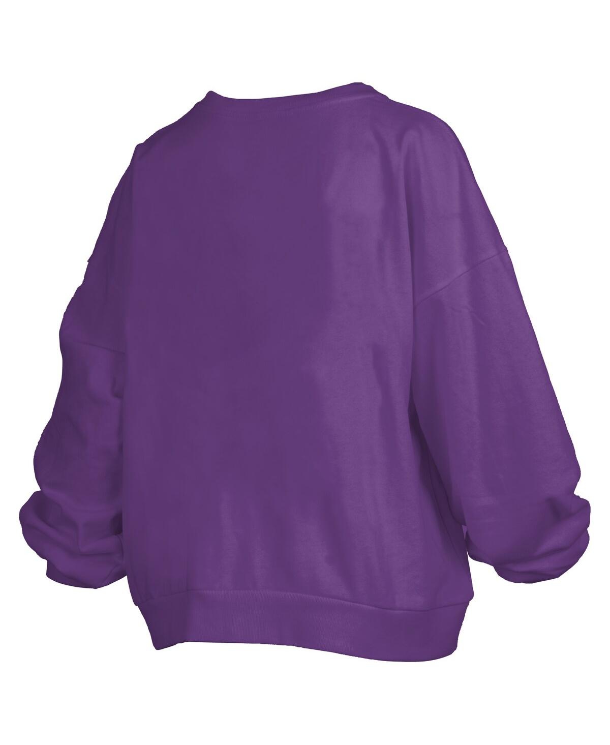 Pressbox Purple Lsu Tigers Janise Arch Over Logo Waist Length Oversized Pullover Sweatshirt In Purple