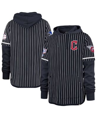 '47 Brand - Men's  Navy Cleveland Guardians Pinstripe Double Header Pullover Hoodie