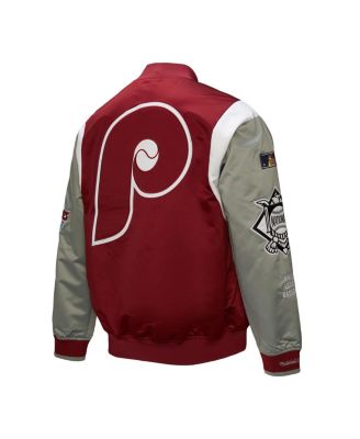 Men's Burgundy/Gray Philadelphia Phillies Cooperstown Collection Team Origins Satin Full-Snap Jacket