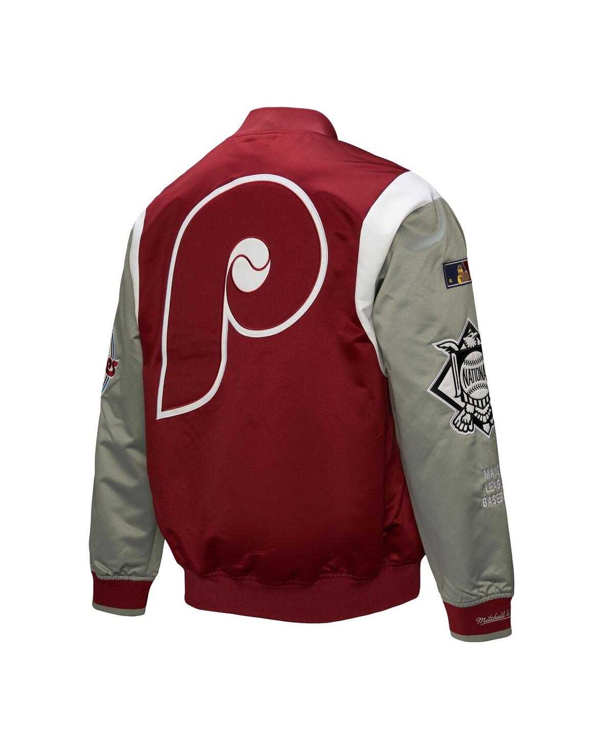 Mitchell & Ness Men's Burgundy/gray Philadelphia Phillies Cooperstown Collection Team Origins Satin Full-snap Jacket In Burgundy,gray