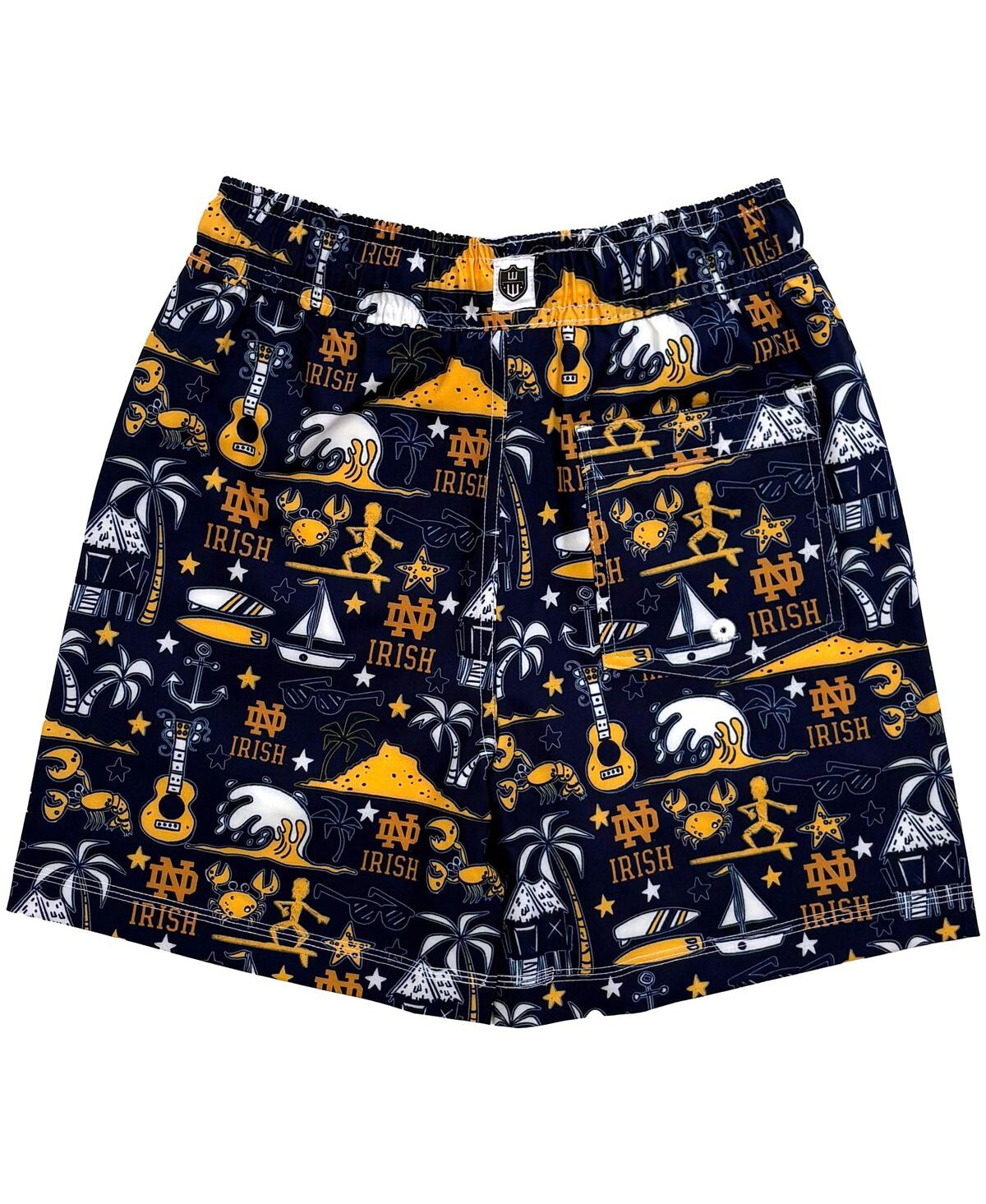 Wes & Willy Big Boys And Girls Navy Notre Dame Fighting Irish Luau Swim Trunks In Navy