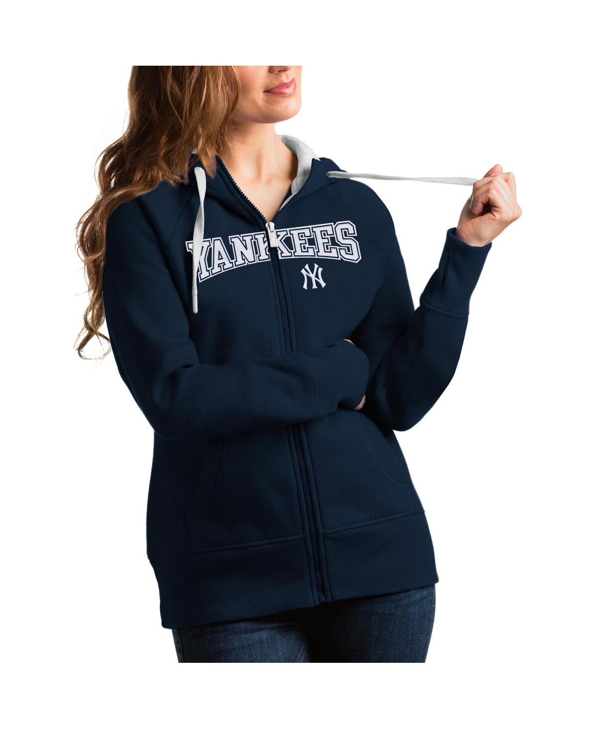 Antigua Women's Navy New York Yankees Team Logo Victory Full-zip Hoodie In Navy