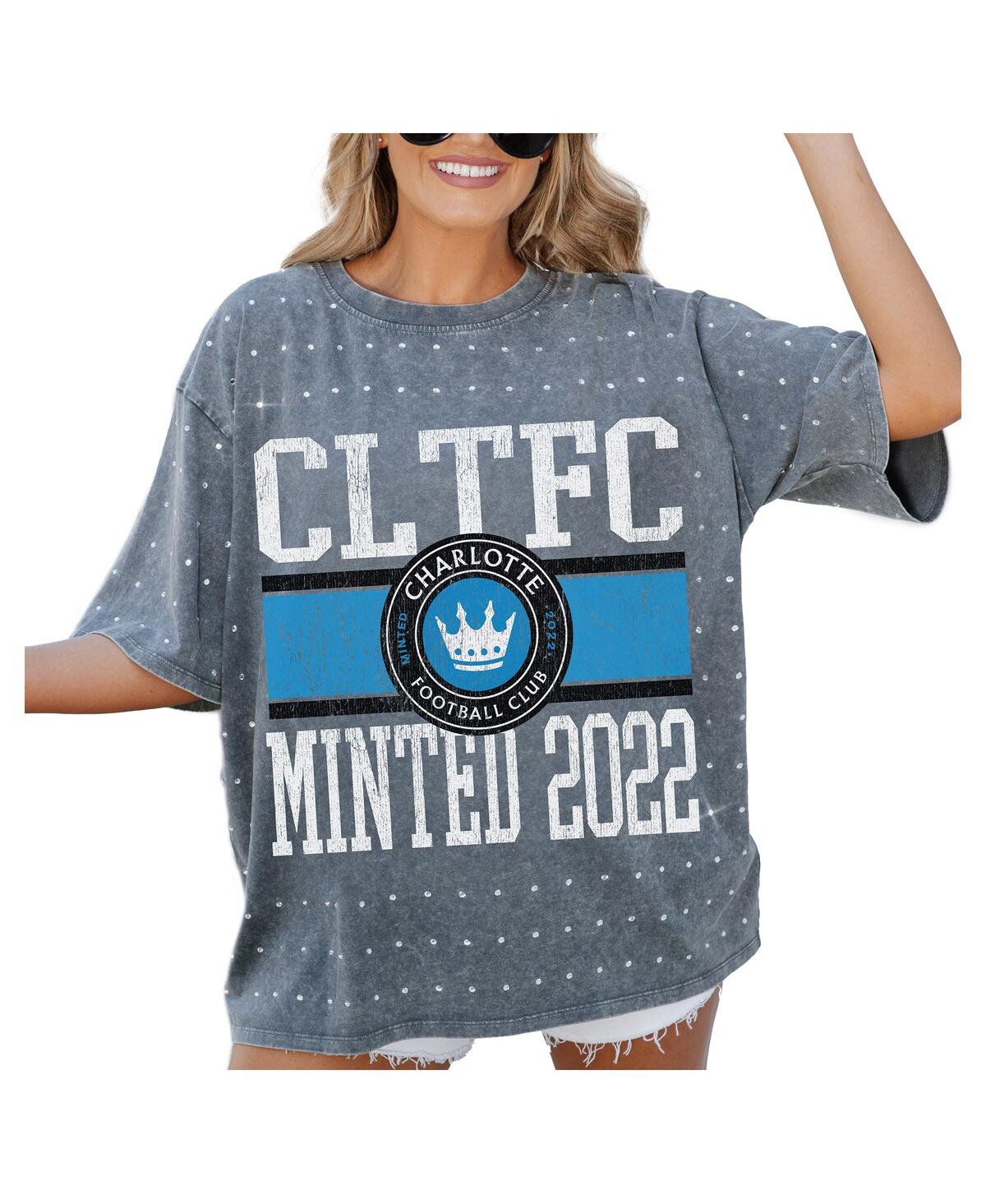 Gameday Couture Women's Gray Charlotte Fc Oversized Mini Rhinestone Classic T-shirt In Gray