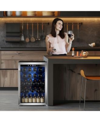 Wine Cooler 37 Bottle Freestanding Fridge with Stainless Steel Reversible Glass Door, 145 Can Beverage Refrigerator Quiet Compressor for Home Kitchen Bar, 4.5 Cu.ft Silver
