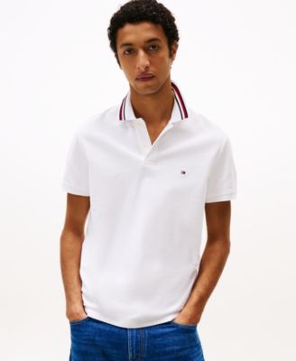 Tommy Hilfiger - Men's Red, White, and Blue Collar Regular Fit Polo Shirt
