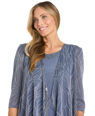 Women's 2.Piece Metallic Print Open-Front Jacket & Scoop-Neck Necklace Dress