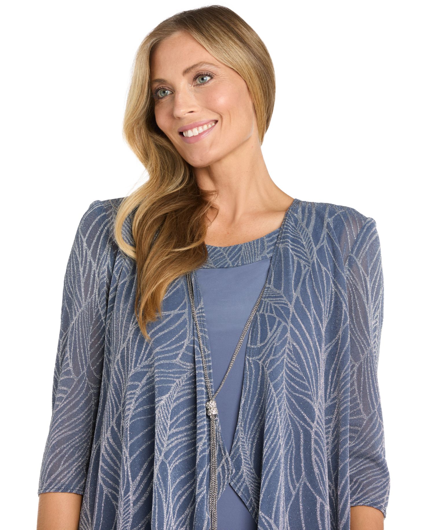 Women's 2-Piece Metallic Print Open-Front Jacket & Scoop Neck Necklace Dress